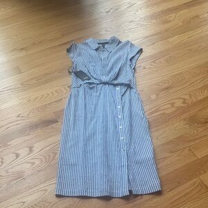 WHBM Striped Button-Front Shirt Dress in Blue and White